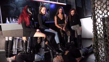 NINA MOROVIC - Four Mistresses Femdom party - Boot trampling, boot domination, humiliation