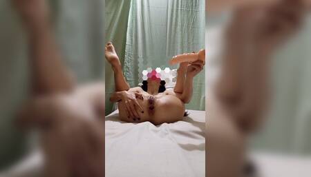 Full Anal with Thick Dildo Fucked First Time by Her Self
