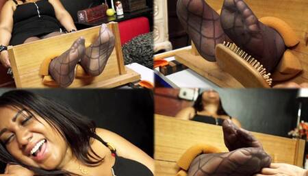 Lorena first time tickled in the stocks!