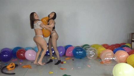 squezzing and hugging to pop 16" unique balloons