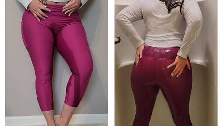 Lexi holds and wet her leggings plus Wet-look shower