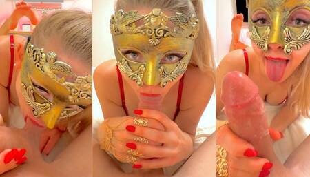 Christmas Blowjob with Red Nails, Lips, Lights & Lingerie - Couple Keyla & Lucas