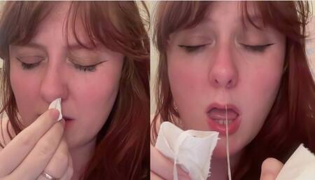 Close up induce, so snotty - SNEEZING AND NOSEBLOWING - by Lexie Red