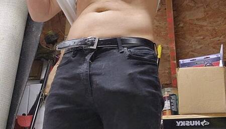 Big white dick in wood shop