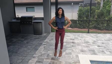 Natalie Swims in Maroon Pants and Sleeveless Shirt