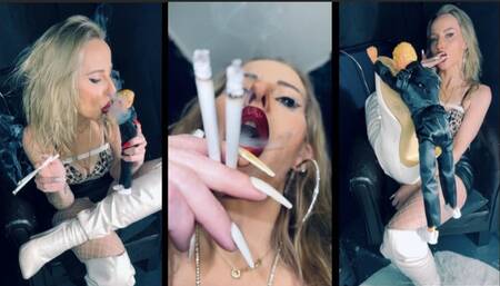 Giantess chain smoking goddess - human ashtray