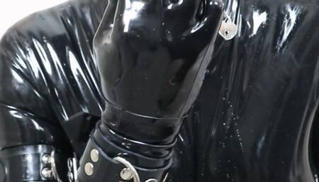 Rubberdoll with Steel Chastity in Rubber Pussy under Latex Skirt Pleasures Herself