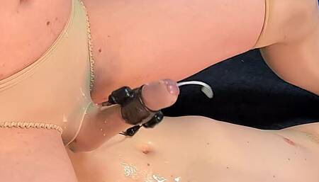 Blond Twink Feminized Riding Big Cock in Stockings Until Huge Anal Orgasm No Hands Squirting Gay Cumshot