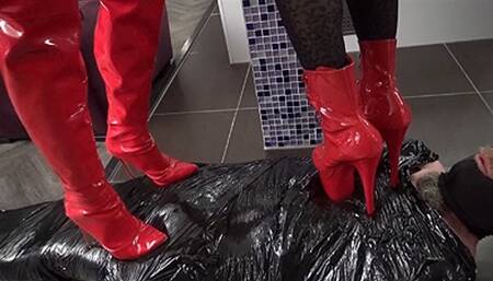 Four Stiletto Heels attack on wrapped carpet - 1 - HD