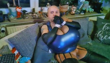 BDSM Selfbondage Anal with Automatic Giant Pumped Dildo Cup Z Monster Giant Tits Crossdresser Self-tied Fetish