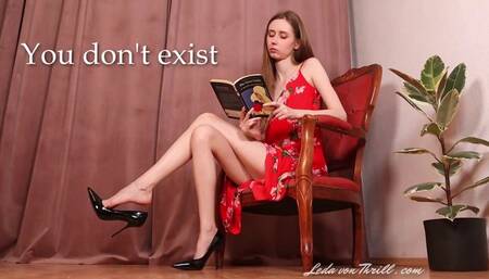 You Don't Exist - High Heel Dangle Ignore Session while Goddess Leda is Reading - Silent Treatment, Foot Tease, Shoe Play, Crossed Legs, Barefoot & Long Legs - Femdom POV Clip by Leda von Thrill - HD Video MP4 1920 x 1080p
