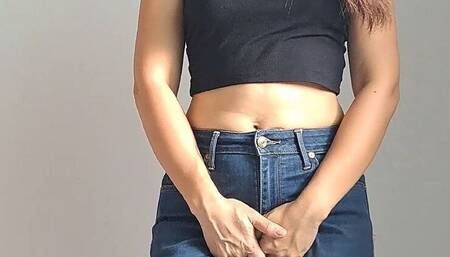Severe Long Desperate Wetting in Jeans and Pants