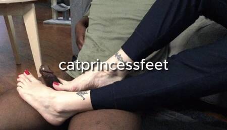 Footjob Marathon2, Orgasm 8 out of 11, Cat Princess milf feet on uncut BBC toejob, side pov2