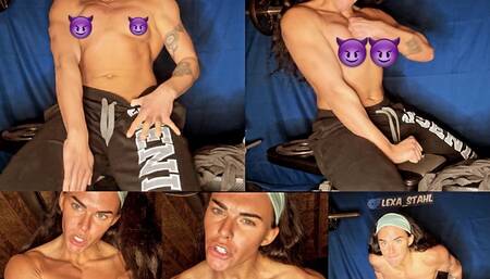 Topless Pec Punching, She Hulking Pump Up - Grunting, Weightlifting Female, Her Biceps, Triceps, Pecs, Boobs, Tits, Nipples, Nude Flexing