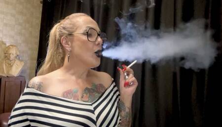 POV - Marlboro reds - From a new angle - Triple Puffs, Deep Inhales, Mouth Inhales and open mouth exhales, Smoke rings, Long drag, Cough, Black lipstick, Long red nails