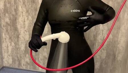 Wetsuit fun in the shower