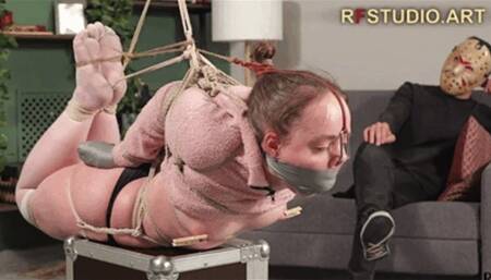 Arina - Incredibly tight hogtie in a semi-suspension, tape gag, nose hook, and nipple clamps (UHD 4K MP4)