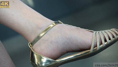 Candid foot fetish admiration, nice arched feet with flat sandals