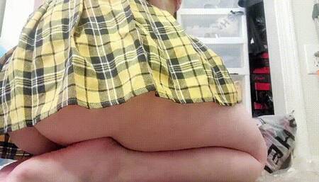Yellow Plaid Skirt- Upskirt Tease