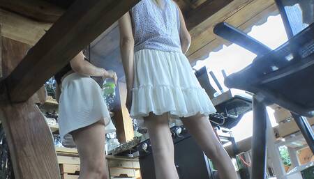 Hot Girls Cook in Miniskirt and Summer Dress Also Short Flirty Flying Skirts Outdoors