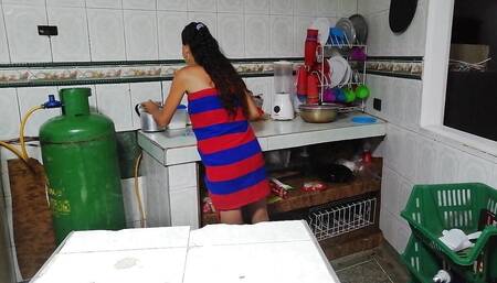 While My Friend Cleans up I Look at Her Because of How Sexy She Is and She Tells Me if I Want to Fuck Her