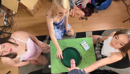 Dice Challenge Handjob Competition Game with 3 Hot Amateur Girls