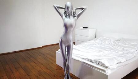Silver Zentai Girl and Magic Wand