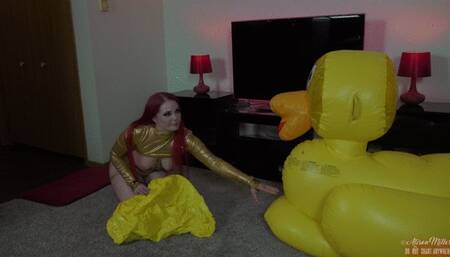 A Puffy-Cheeked Shiny Gold Girl Mouth Inflating DUCK 2