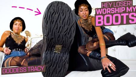 Come and lick my club boots clean! ( Boot Humiliation with Goddess Tracy ) - FULL HD wmv