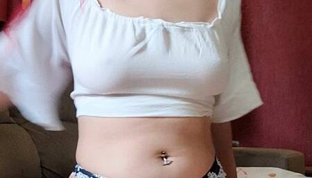 Smoking for you in panties and a see-through shirt