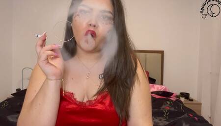 Latina babe sensually smoking for you on Valentine's day