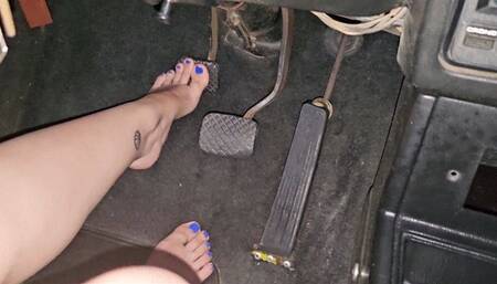 Pedal view of me driving the opala barefoot