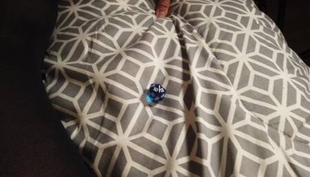 Rolling a dice to decide how many kicks in his balls to do, pantyhose ballbusting