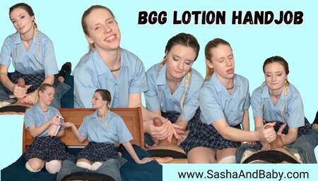BGG Lotion Hand Job from Two Inexperienced Schoolgirls