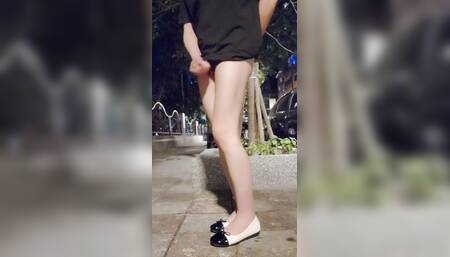 Shemaleoutdoor Cumshot on the Legs
