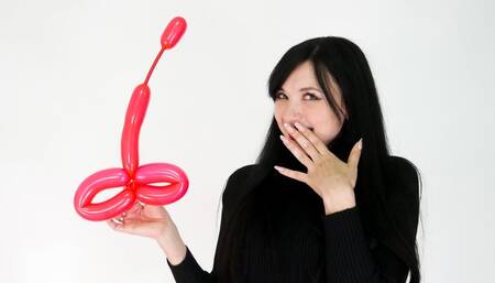 Tall girl punishes your balloons with high heels