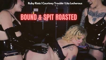 Spit Roast Lesbian Double Strap-On Bondage Fuck