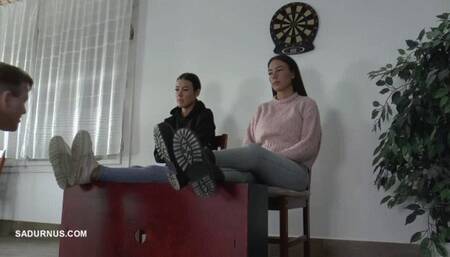 Mistress Olga's dirty boots and Natasa's dirty sneakers