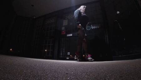 CD Out in a Rainy Night Wearing Nylons and Girdle Solo Masturbation