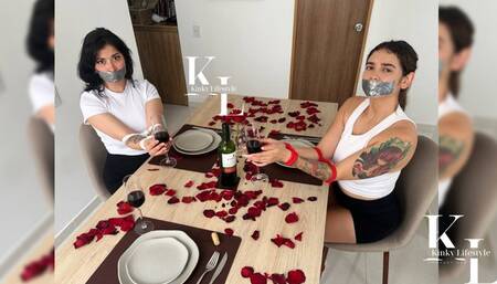 Saint Valentine's Special 2024: Sporty Luana & Simona Caught for Dinner (POV, OnScreen Gag, Duct Tape Gag, Rope Bondage Sneakers, White Crew Socks, Shorts, TankTop)