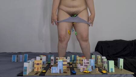 Dominant giantess destroys the city