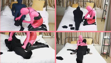 HLY008 Mummified her boyfriend in black pantyhose