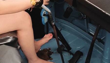 Warming my feet in the bus exhaust - It made a lot of smoke