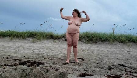 Mature BBW Being Silly and Walking on Nude Beach