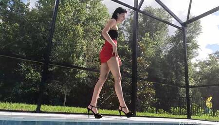 Kilo Takes a Dip in Her Sexy Red Mini Skirt and Black Top