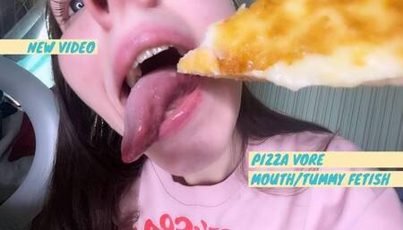 Untidy pizza eating and chewing