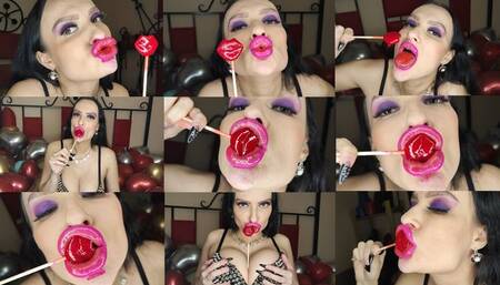 Valentine's day lip fetish sucking lollipop and kissing