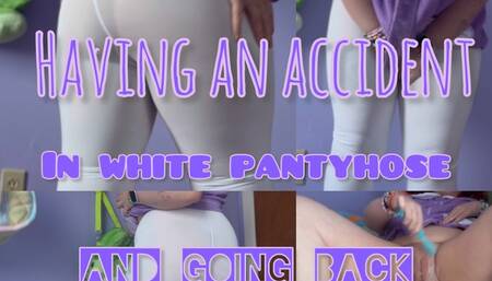 Pee accident in white pantyhose - 4k mp4