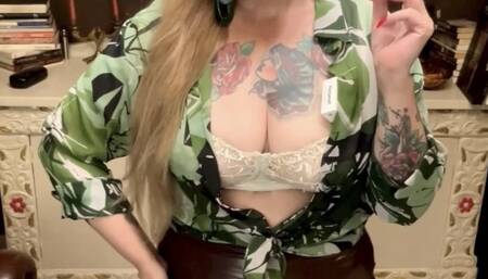 NEWPORT - Your stepmother, dancing and smoking for you - A few puffs in your face, Deep Inhales, Long Drag, Smoke rings, Crush, Long vinyl skirt, bra, high heels, Red lipstick, Long red nails, Long blonde hair