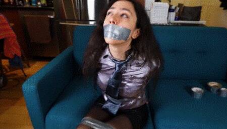 Khrystal plans a robbery and asked to be tied and gagged, she regrets it when she noticed how tight she's been tied up!